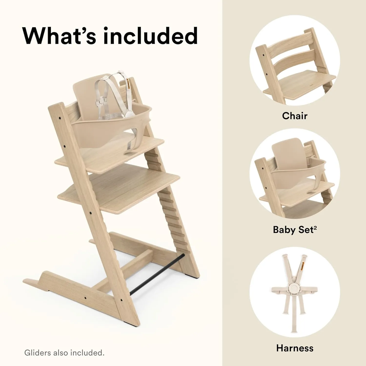 Stokke Tripp Trapp Oak High Chair 2, Natural - Includes Chair   Baby Set with Removable Harness for Children 6-36 Months - Adjustable, Ergonomic & Easy to Clean