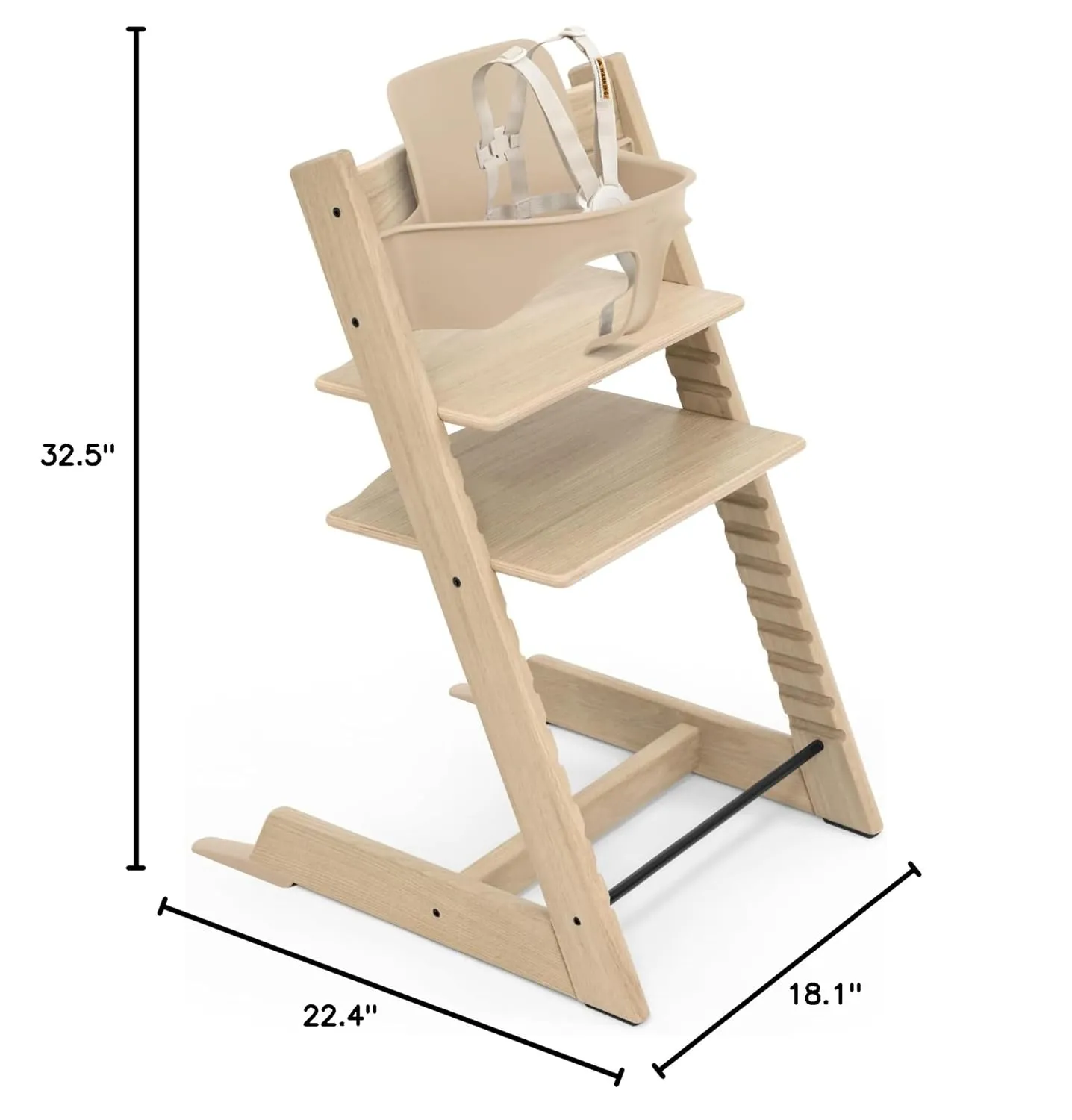 Stokke Tripp Trapp Oak High Chair 2, Natural - Includes Chair   Baby Set with Removable Harness for Children 6-36 Months - Adjustable, Ergonomic & Easy to Clean