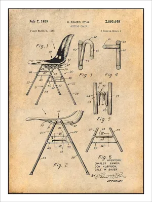 Studio 21 Graphix 1956 Eames Stackable Nesting Chair Patent Print Art Poster UNFRAMED Parchment 18" X 24"