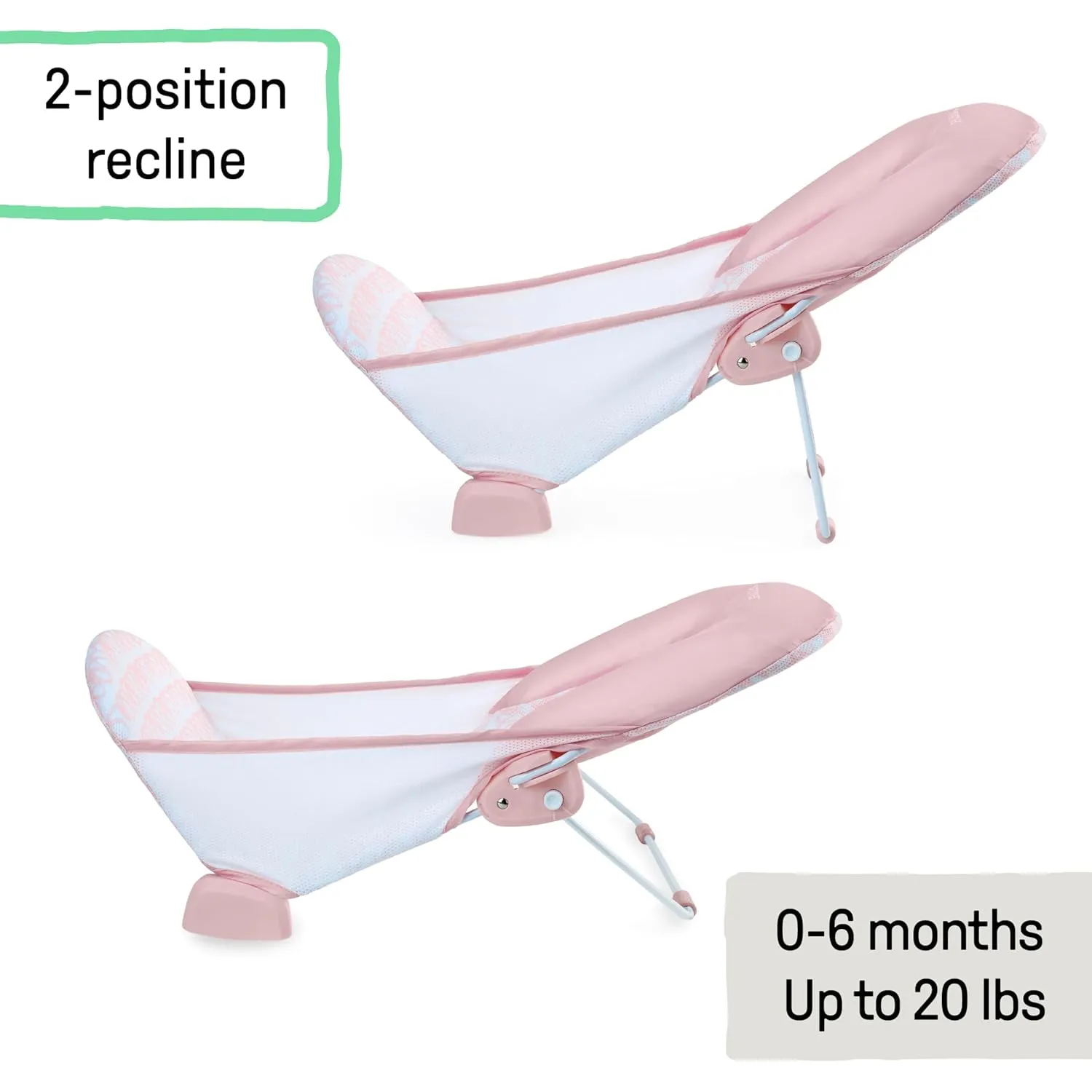 Summer Infant by Ingenuity Foldaway 2-Position Bather, 2-Position Adjustable Support Baby Bath seat for Sink or Bathtub, Ages 0-6 Months, up to 20 pounds, Pink