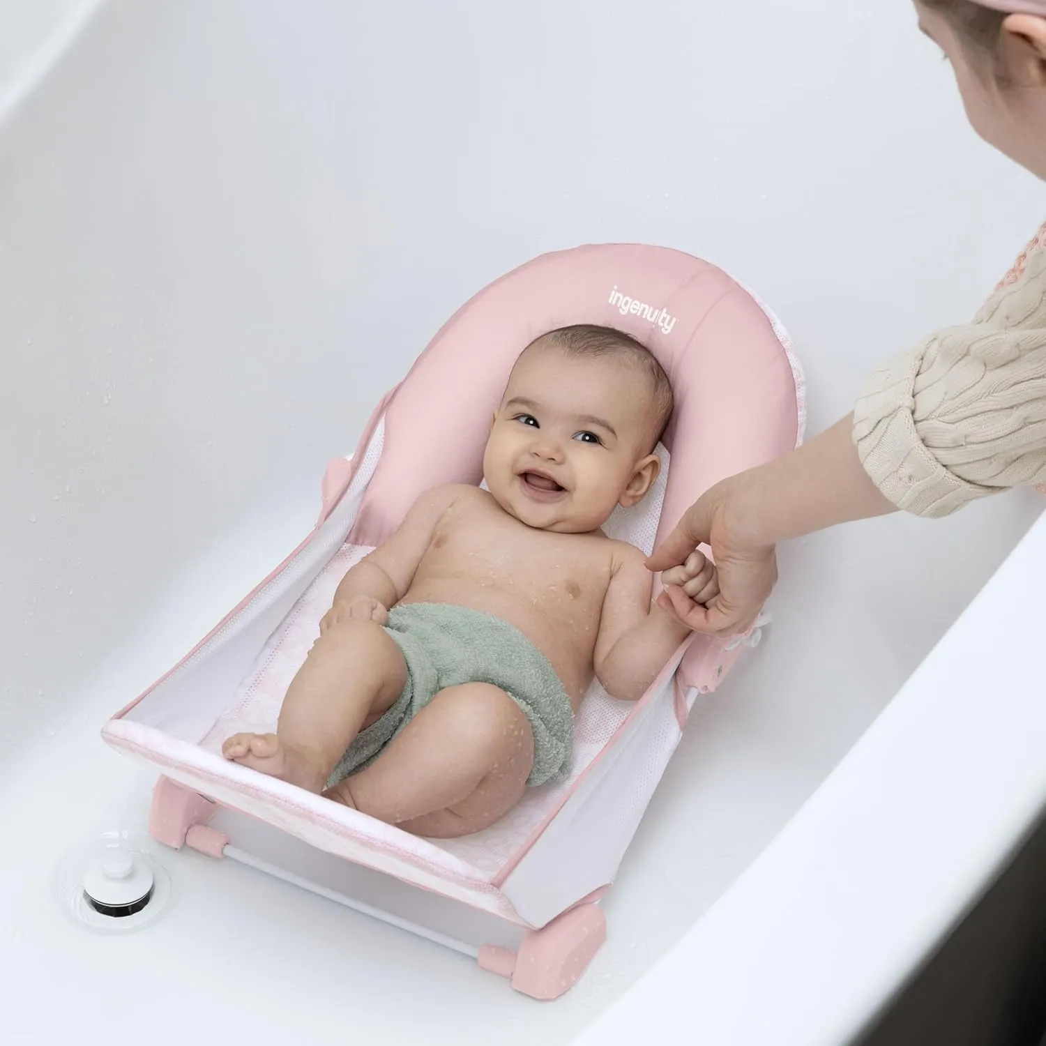 Summer Infant by Ingenuity Foldaway 2-Position Bather, 2-Position Adjustable Support Baby Bath seat for Sink or Bathtub, Ages 0-6 Months, up to 20 pounds, Pink
