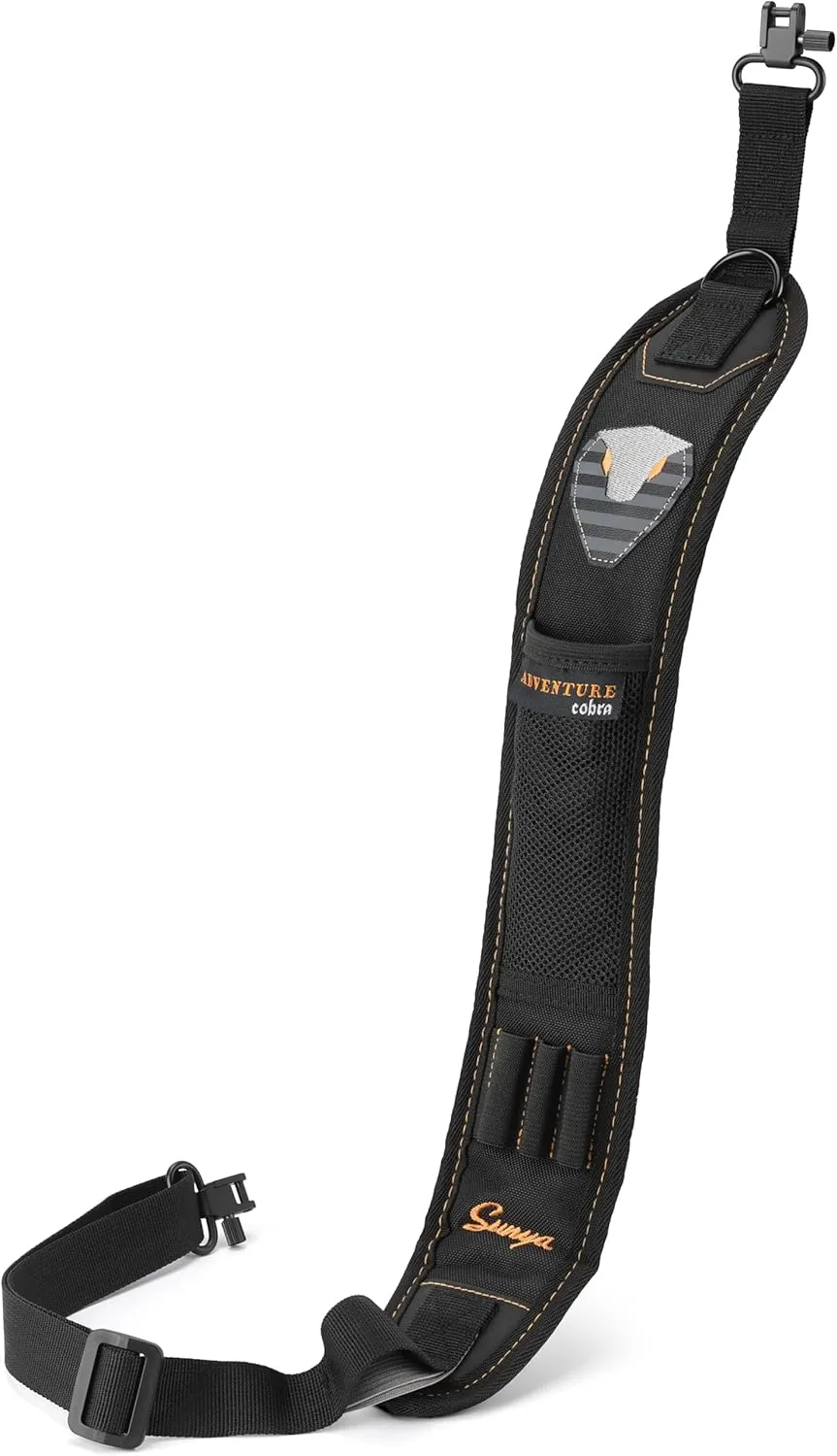 SUNYA Rifle Sling for Hunting - Two Point Gun Sling Strap with Swivels - Non-Slip Neoprene Padded Shoulder Pad with Shells Holder