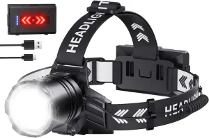 Super Bright Headlamp Rechargeable 2980 Lumens, 7 Modes Head Lamp, Zoomable Head Light for Forhead, 90° Adjustable Headlamps for Adults,9000mAh Long Runtime & Waterproof Fishing, Camping