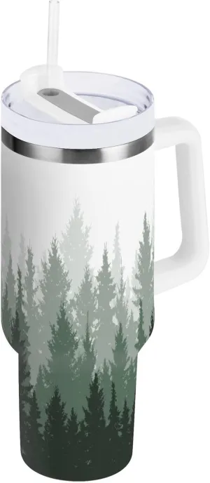 susiyo 40oz Stainless Steel Vacuum Insulated Tumbler with Lid and Straw,Evergreen Conifer Double Wall Thermal Tumbler Cup Leak Resistant Water Bottle Travel Mug for Sports School Work Car