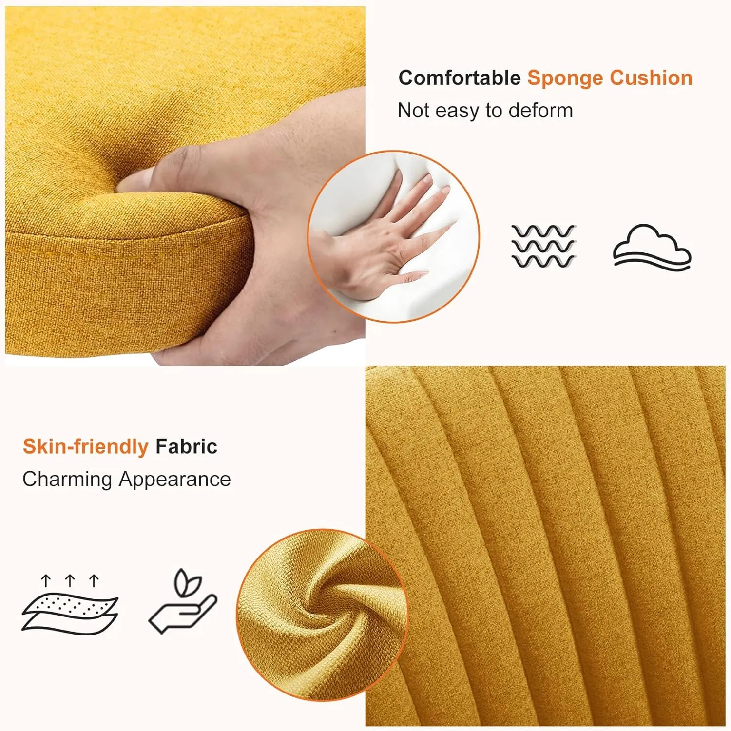 Sweetcrispy Armless Office Chair, Modern Fabric Home Office Desk Chairs with Wheels Adjustable Swivel Task Computer Vanity Seat for Small Spaces