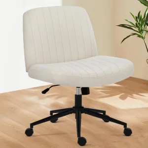 Sweetcrispy Criss Cross Chair Legged, Armless Office Desk Chair with Wheels, Swivel Vanity Height Adjustable Wide Seat Computer Task Seating - Fabric Beige