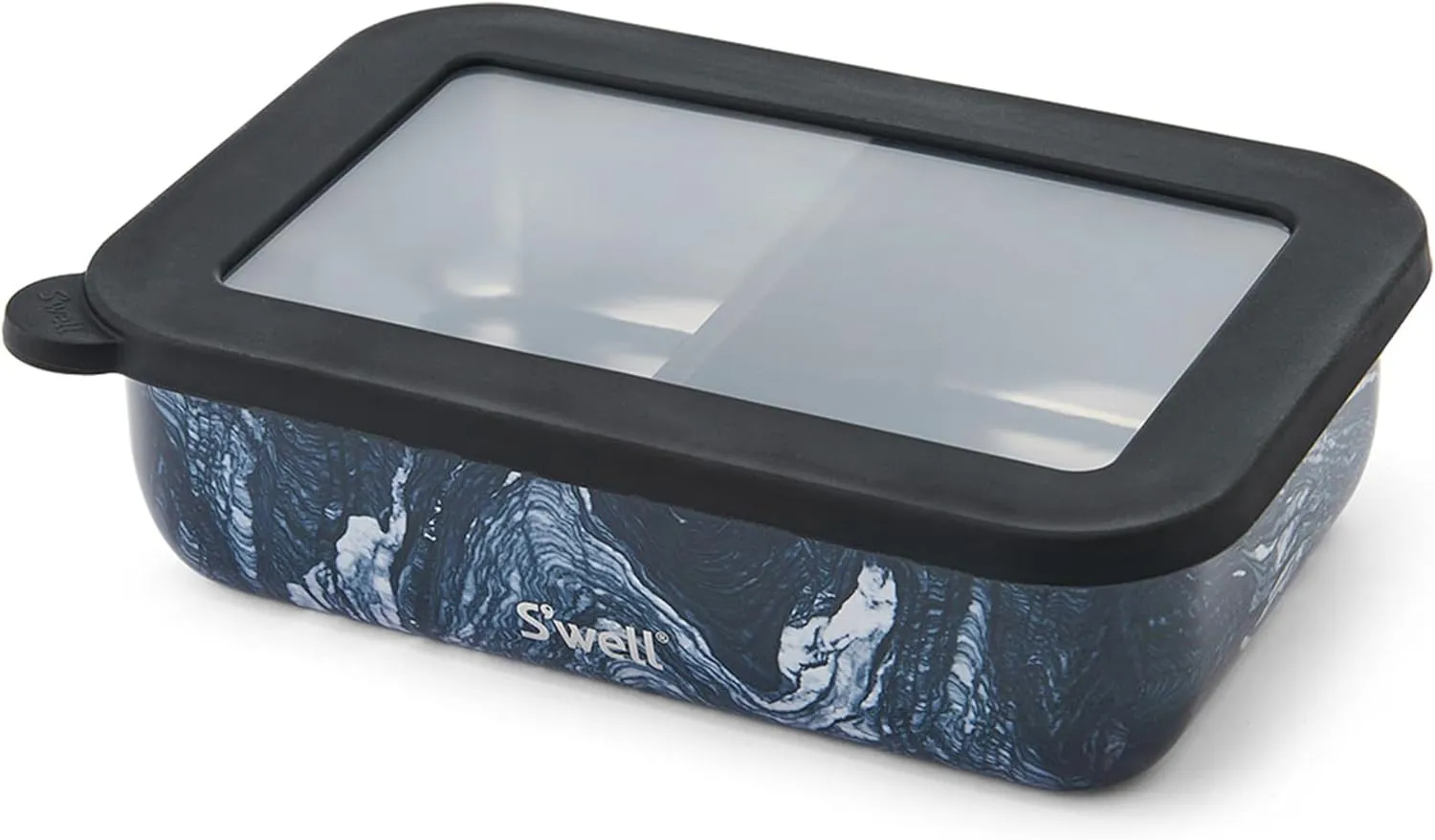 S'well Stainless Steel Bento Box, Azurite Marble, Fits One Large Entree Or Small Entree And Snack, Includes Removable Divider, Leakproof, Easy to Clean, Dishwasher Safe