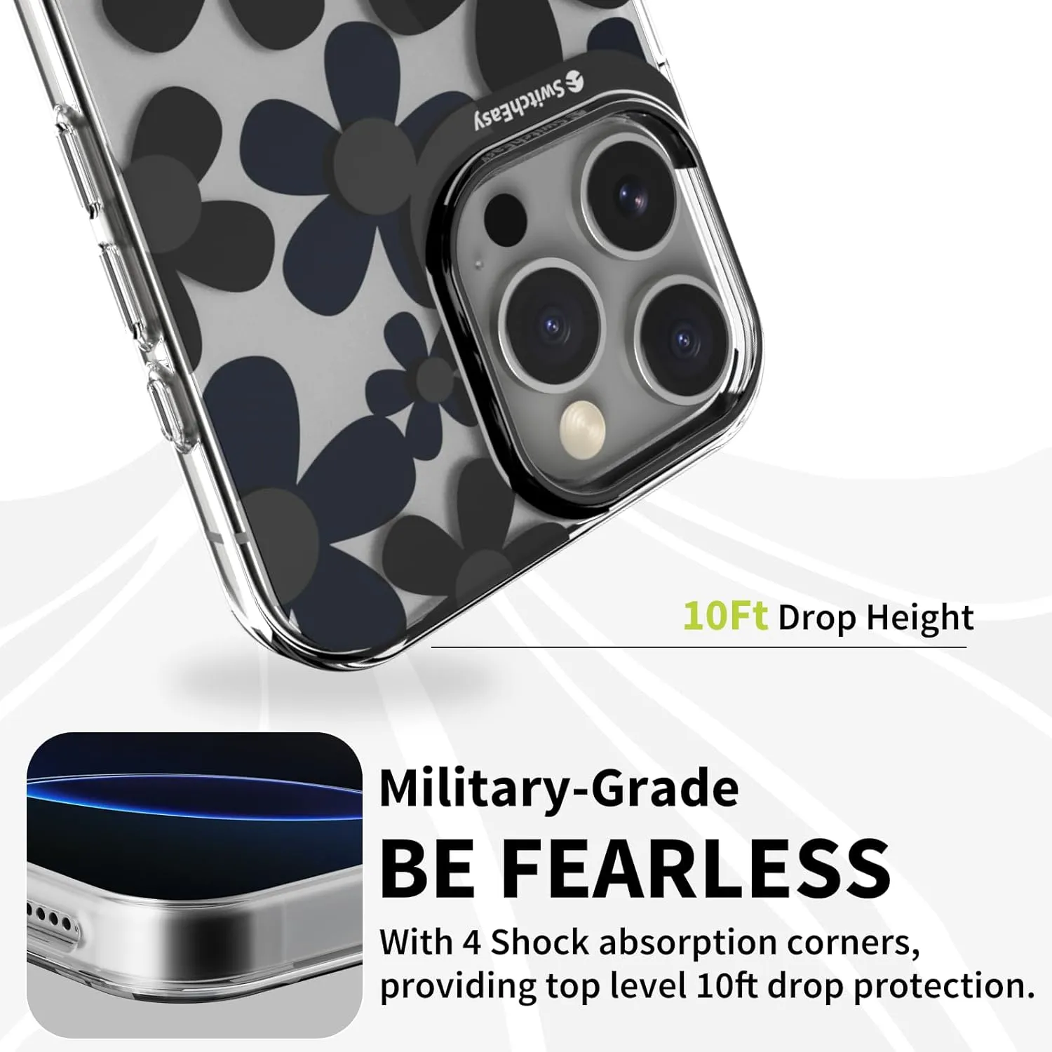 SWITCHEASY Fleur M - Flower Floral Designed Case for iPhone 16 Pro Max 6.9", 3D Patterned, Compatible with MagSafe, Protective Phone Case for Women - Black