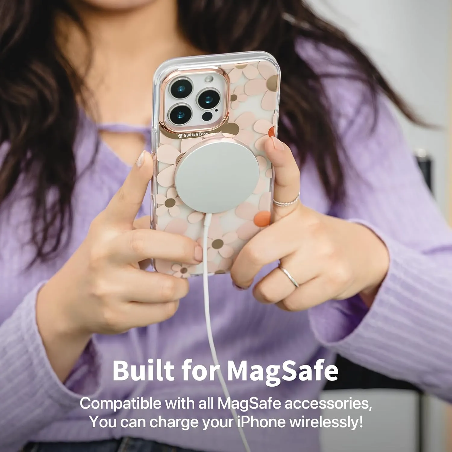 SWITCHEASY Fleur M - Flower Floral Designed Case for iPhone 16 Pro Max 6.9", 3D Patterned, Compatible with MagSafe, Protective Phone Case for Women - White