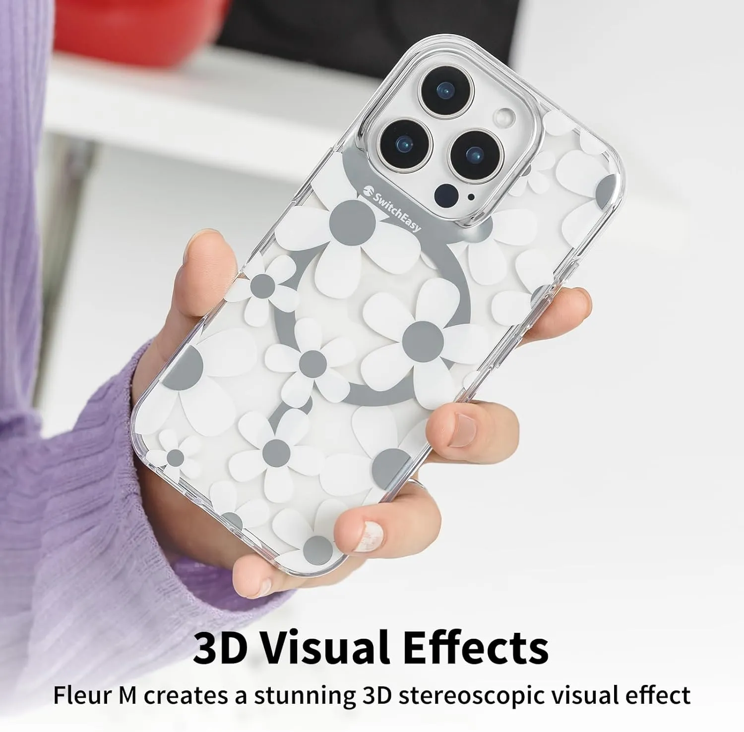SWITCHEASY Fleur M - Flower Floral Designed Case for iPhone 16 Pro Max 6.9", 3D Patterned, Compatible with MagSafe, Protective Phone Case for Women - White