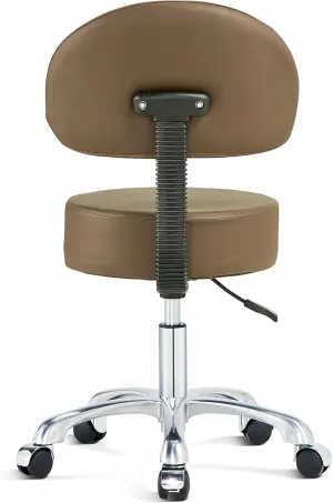 Swivel Rolling Stool Round Chair with Back,Thick Sturdy Padding,Adjustable Stool with Wheels with Back for Doctor,Massage Salon,Office,Home(Brown)