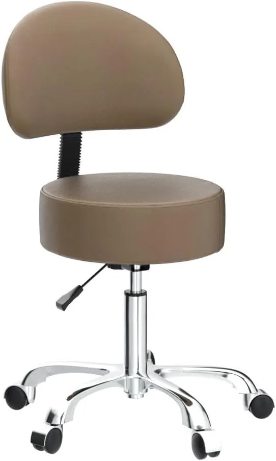 Swivel Rolling Stool Round Chair with Back,Thick Sturdy Padding,Adjustable Stool with Wheels with Back for Doctor,Massage Salon,Office,Home(Brown)