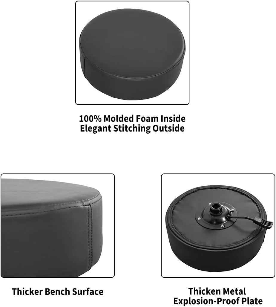 Swivel Rolling Stool Round Chair,Thick Sturdy Padding,Adjustable Stool with Wheels for Doctor,Medical,Massage Salon,Office,Shop(Black) (no Back, Black)
