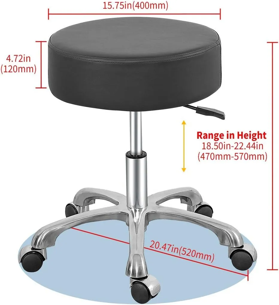 Swivel Rolling Stool Round Chair,Thick Sturdy Padding,Adjustable Stool with Wheels for Doctor,Medical,Massage Salon,Office,Shop(Black) (no Back, Black)