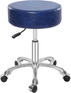 Swivel Rolling Stool Round Chair,Thick Sturdy Padding,Adjustable Stool with Wheels for Doctor,Medical,Massage Salon,Office,Shop(no Back, Blue)