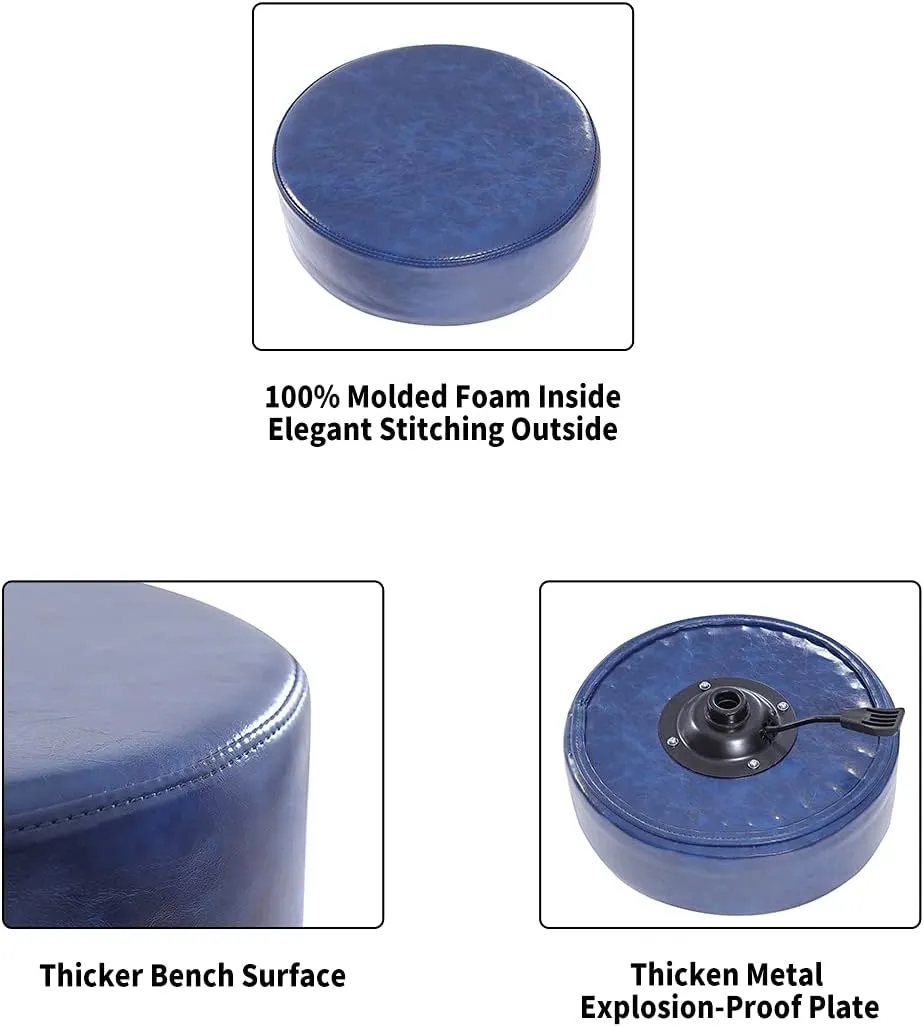 Swivel Rolling Stool Round Chair,Thick Sturdy Padding,Adjustable Stool with Wheels for Doctor,Medical,Massage Salon,Office,Shop(no Back, Blue)