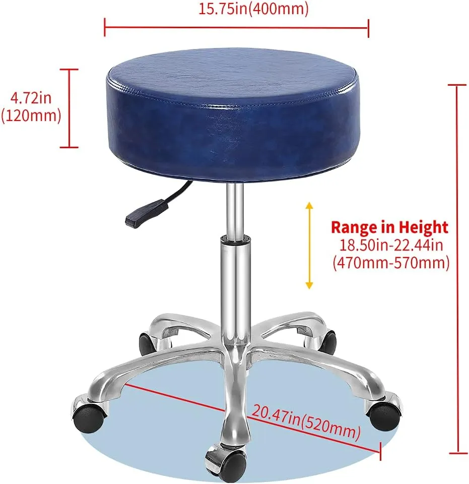 Swivel Rolling Stool Round Chair,Thick Sturdy Padding,Adjustable Stool with Wheels for Doctor,Medical,Massage Salon,Office,Shop(no Back, Blue)