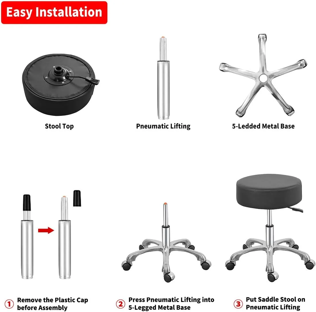 Swivel Rolling Stool Round Chair,Thick Sturdy Padding,Adjustable Stool with Wheels for Doctor,Medical,Massage Salon,Office,Shop(no Back, Gray)