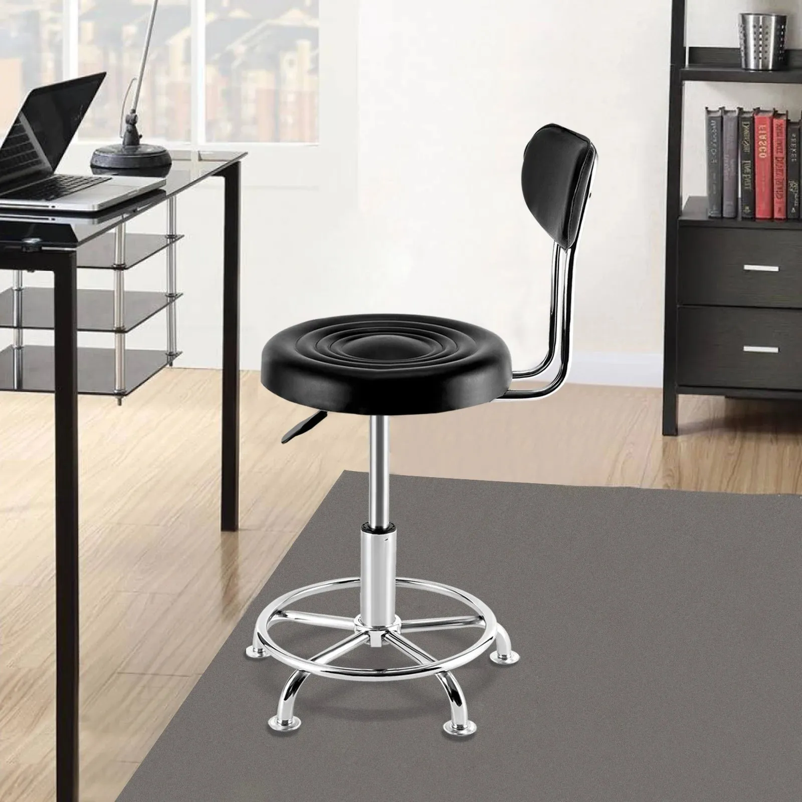 Swivel Workshop Stool – Adjustable Hydraulic Garage Seat with Backrest & Footrest