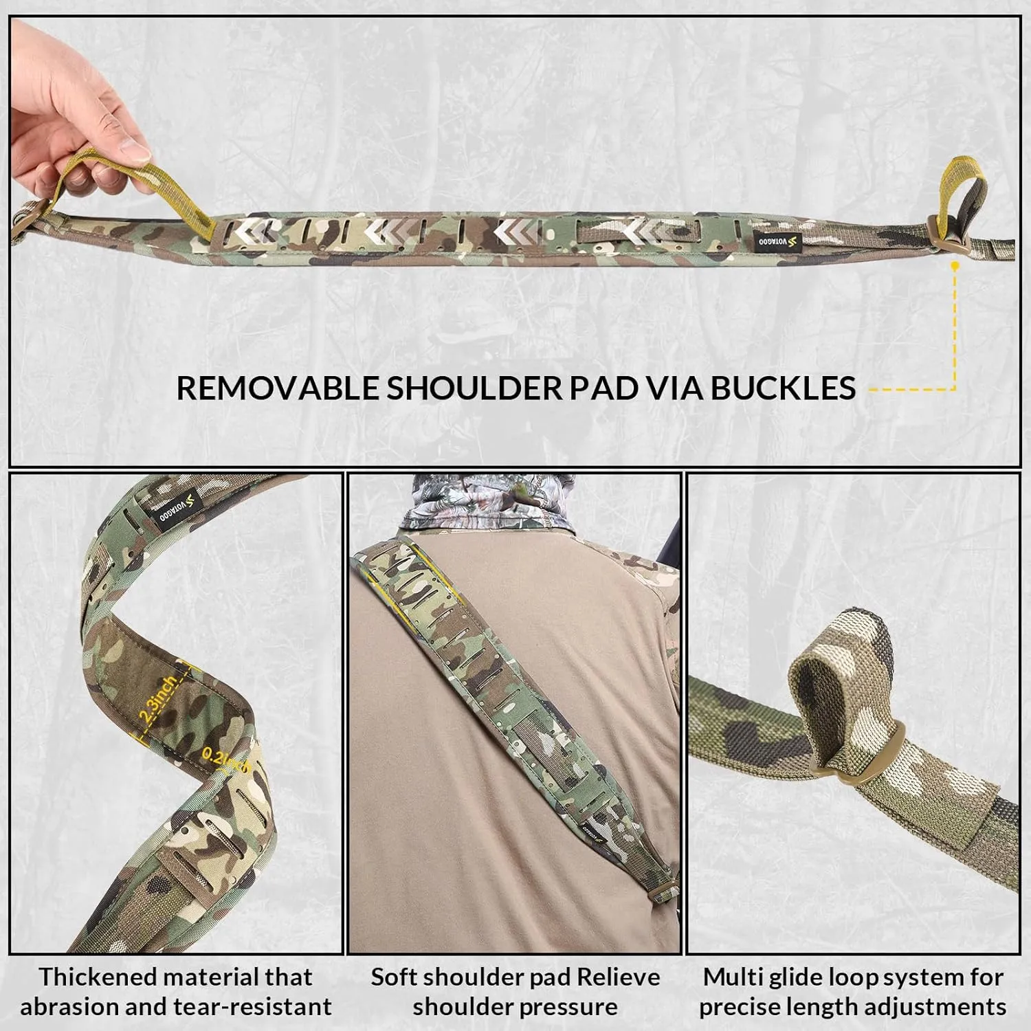Tactical 2 Point Sling, Quick Adjust Gun Sling with HK Hook, Soft Shoulder Pad Rifle Sling for Rifle Shotgun Hunting Shooting