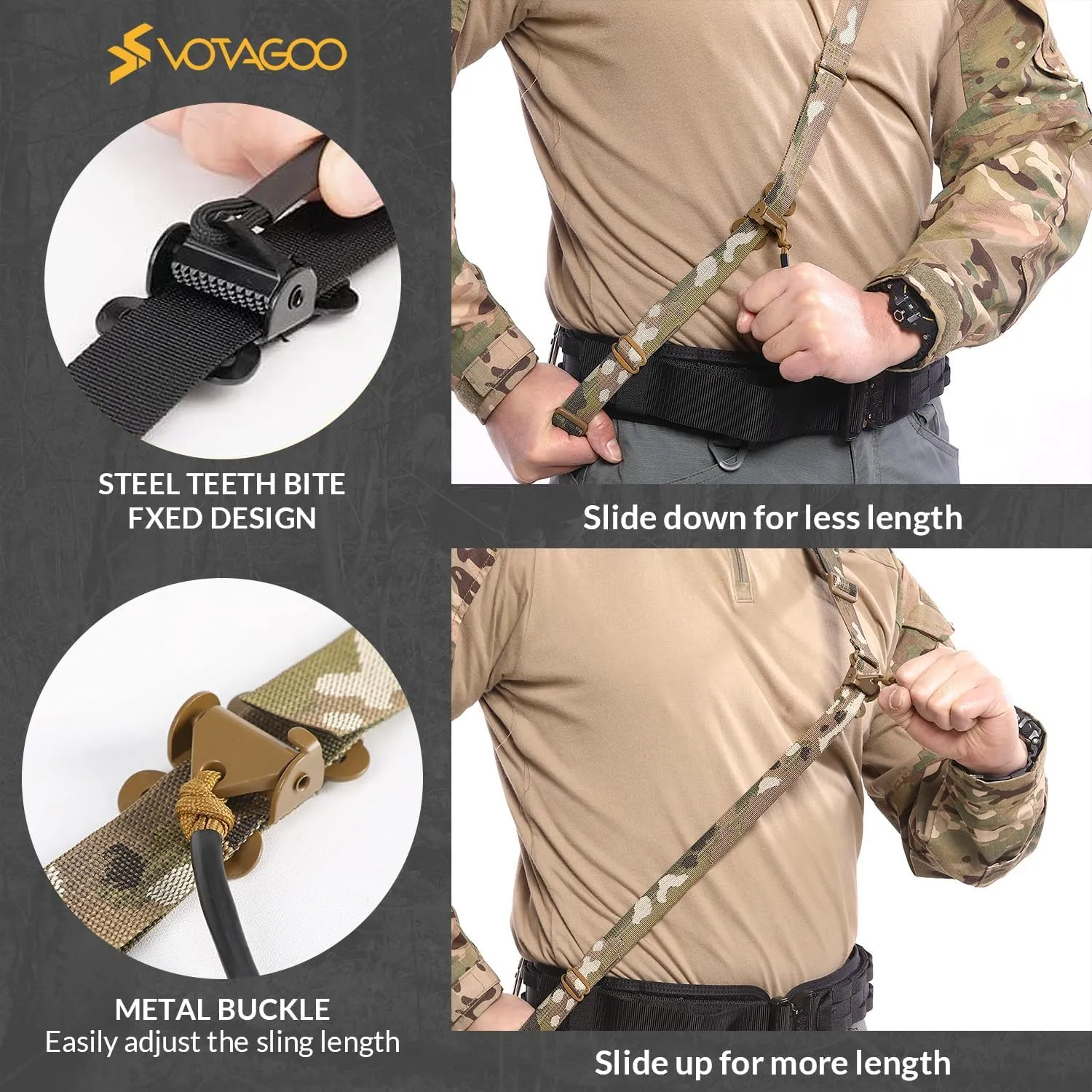Tactical 2 Point Sling, Quick Adjust Gun Sling with HK Hook, Soft Shoulder Pad Rifle Sling for Rifle Shotgun Hunting Shooting