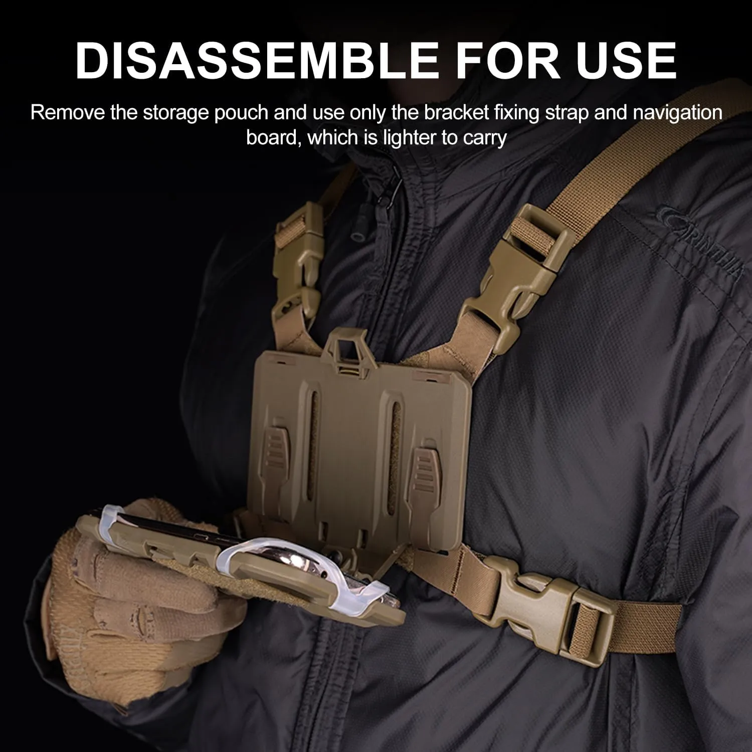 Tactical Phone Chest Mount with Chest Vest Rig Bag Pack Molle Foldable Navigation Universal Phone Holder Board for Hunting