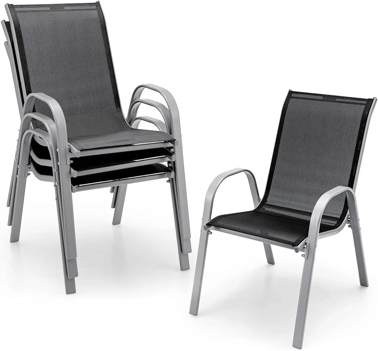 Tangkula 4 Pieces Patio Dining Chairs, Outdoor Stackable All Weather Heavy Duty Dining Chairs Set with Armrests, Support 330 LBS, for Poolside, Backyard, Garden, Deck, Front Porch (Black)