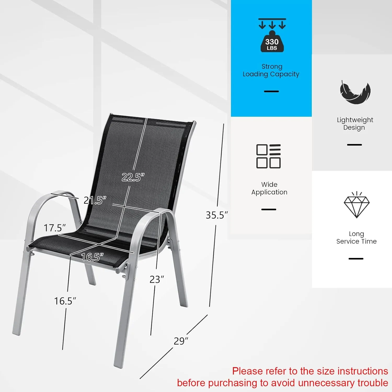 Tangkula 4 Pieces Patio Dining Chairs, Outdoor Stackable All Weather Heavy Duty Dining Chairs Set with Armrests, Support 330 LBS, for Poolside, Backyard, Garden, Deck, Front Porch (Black)
