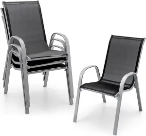 Tangkula 4 Pieces Patio Dining Chairs, Outdoor Stackable All Weather Heavy Duty Dining Chairs Set with Armrests, Support 330 LBS, for Poolside, Backyard, Garden, Deck, Front Porch (Black)