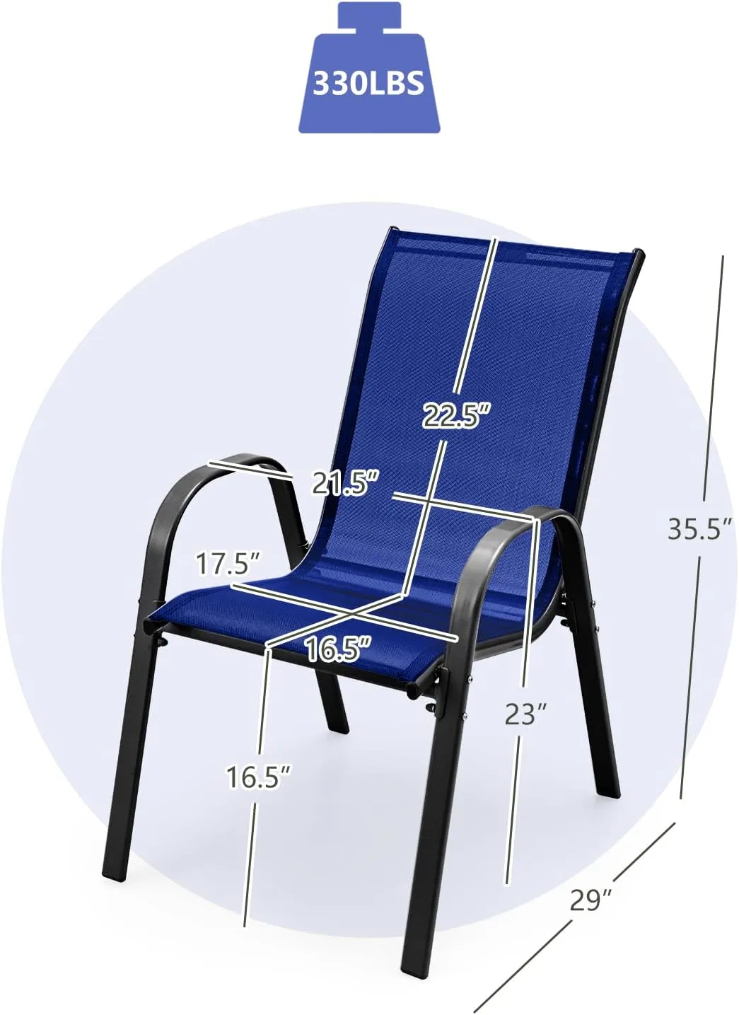 Tangkula 4 Pieces Patio Dining Chairs, Outdoor Stackable All Weather Heavy Duty Dining Chairs Set with Armrests, Support 330 LBS, for Poolside, Backyard, Garden, Deck, Front Porch (Navy)
