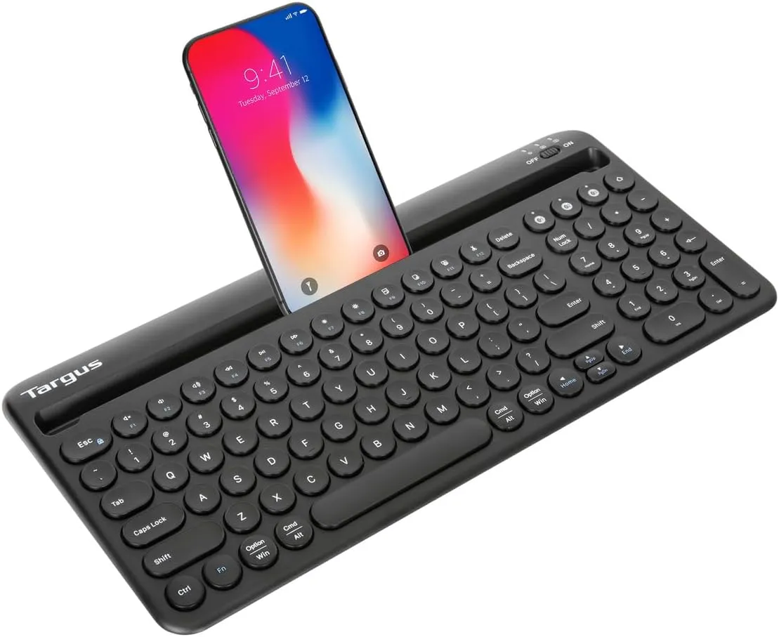 Targus Multi-Device Bluetooth Keyboard with Tablet/Phone Cradle - Compatible with Chrome OS, Windows, macOS, iOS, and Android, Black (AKB867US)