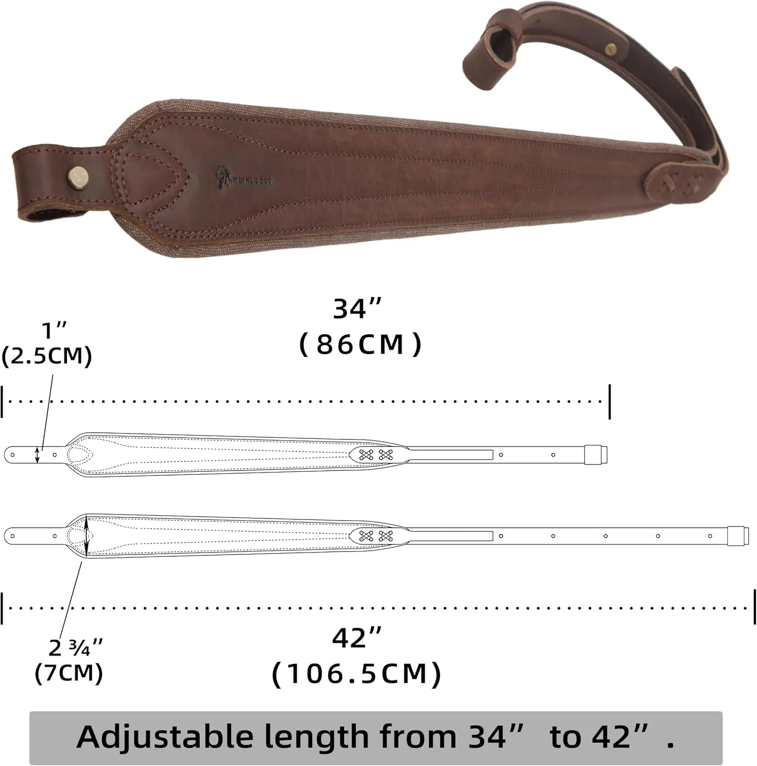 Tas Trost Durable Leather Rifle Sling, Adjustable Length Shotgun Shoulder Strap for Outdoor Hunting