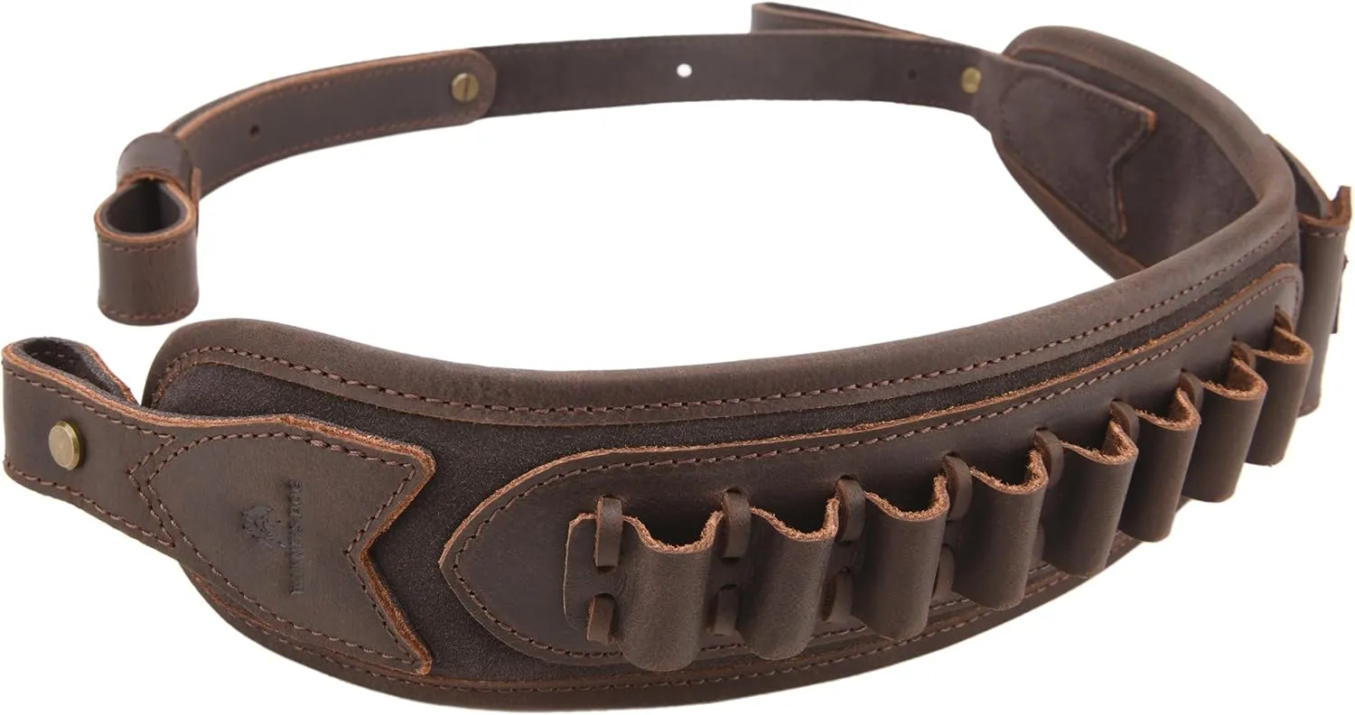 Tas Trost Handmade Leather Rifle Sling Adjustable Gun Strap Ammo Holder for Shooting.30-30 .45-70 .308 .22LR 12GA
