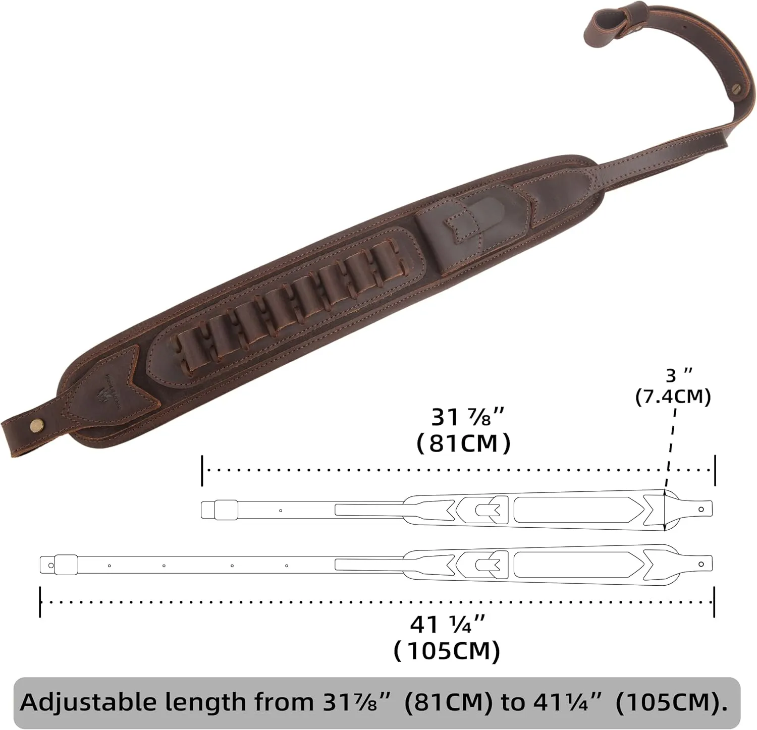 Tas Trost Handmade Leather Rifle Sling Adjustable Gun Strap Ammo Holder for Shooting.30-30 .45-70 .308 .22LR 12GA