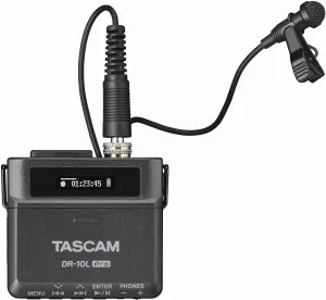 TASCAM DR-10L Pro Field Recorder with Lavalier Microphone and 32-bit Float Recording for Audio for Video — Supports 512GB microSDXC and LTC Jam Sync for Seamless Timecode Synchronization
