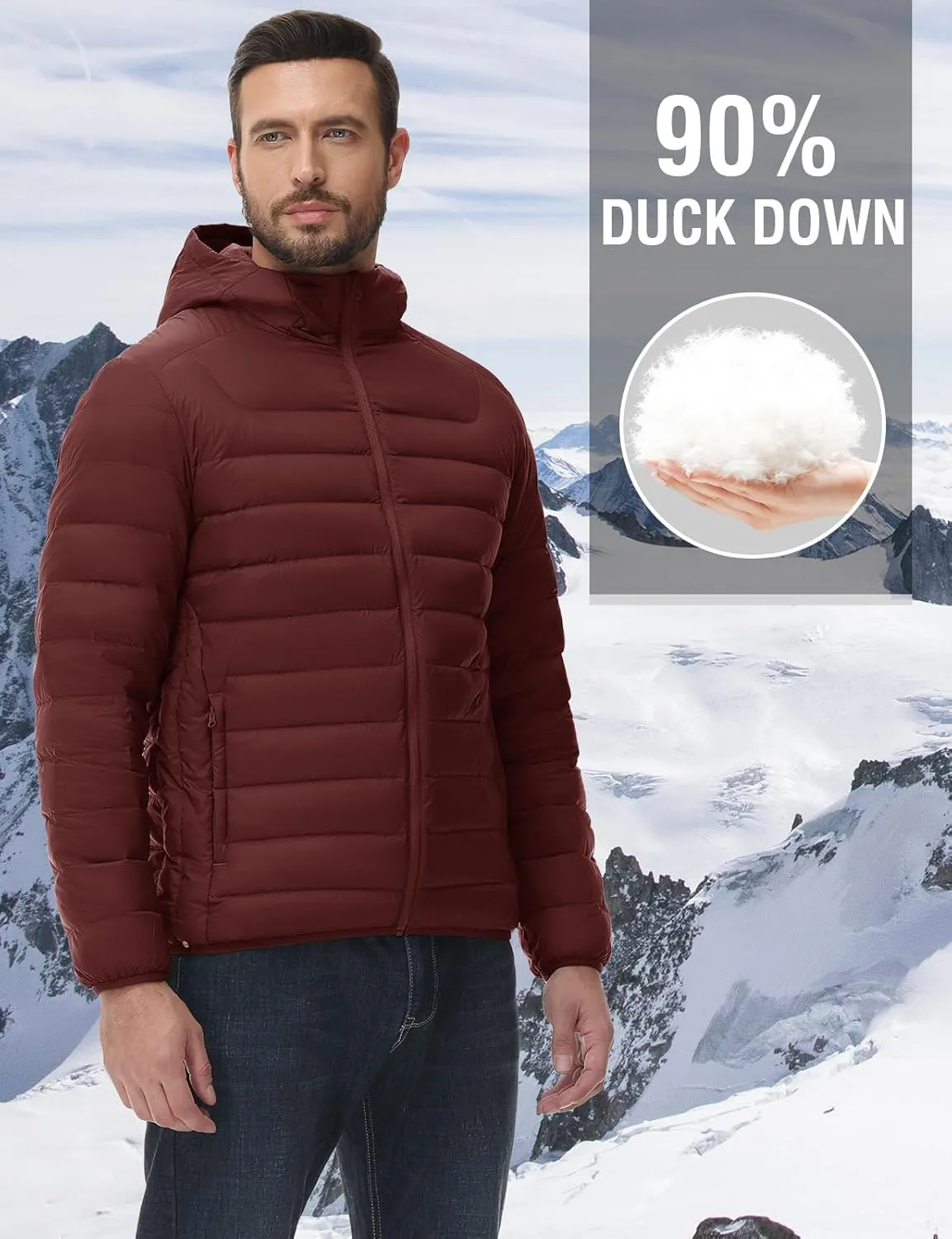 TBMPOY Men's Down Puffer Jackets Packable Lightweight Winter Coat Hooded Warm Insulated Puffy Jacket