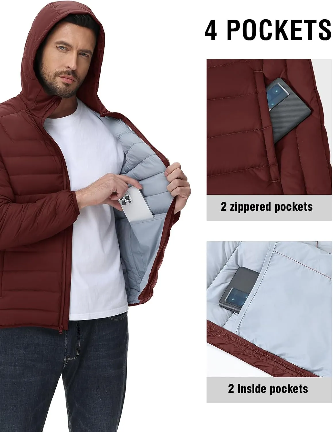 TBMPOY Men's Down Puffer Jackets Packable Lightweight Winter Coat Hooded Warm Insulated Puffy Jacket