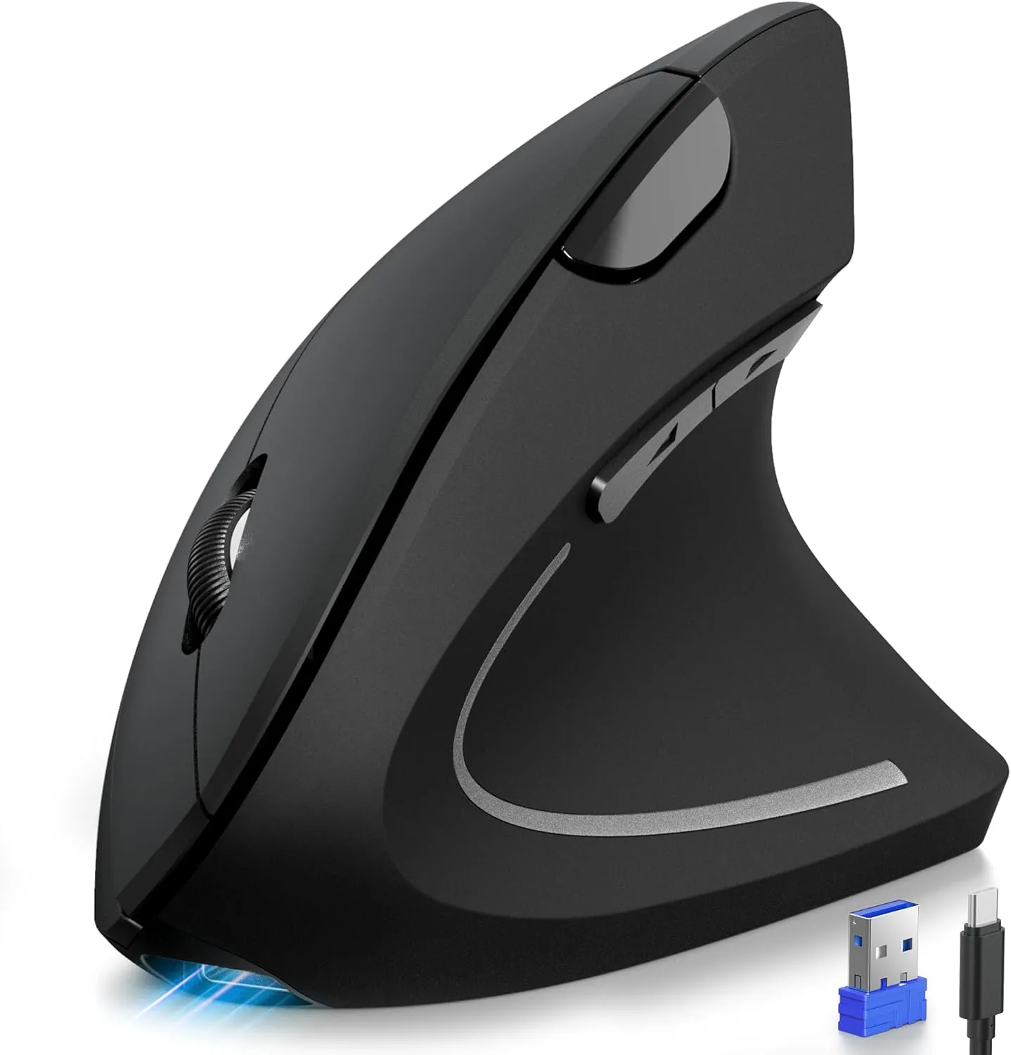 TECKNET Ergonomic Mouse, Rechargeable 2.4G Bluetooth Vertical Mice 6 DPI Adjustable, Wireless Optical Carpal Tunnel Mouse for Right Hand, Silent 6 Buttons for Laptop, PC, MacBook, iPad - Black