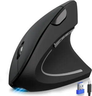 TECKNET Ergonomic Mouse, Rechargeable 2.4G Bluetooth Vertical Mice 6 DPI Adjustable, Wireless Optical Carpal Tunnel Mouse for Right Hand, Silent 6 Buttons for Laptop, PC, MacBook, iPad - Black