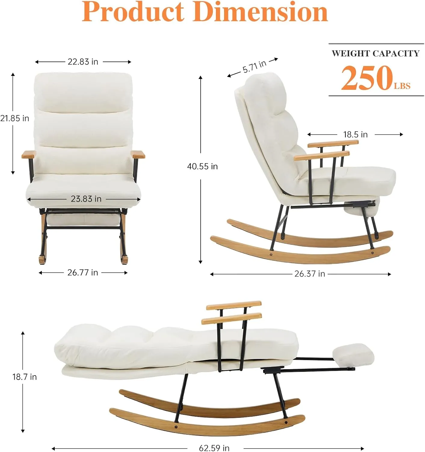 Teddy Upholstered Rocking Chair with Retractable Footrest and Adjustable Backrest - Modern Accent Chair for Living Room/Nursery/Bedroom/Outdoor - Beige