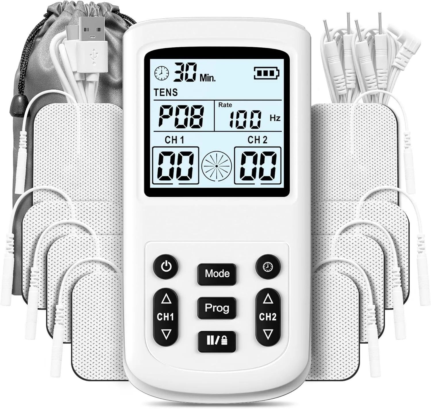 TENS Unit Muscle Stimulator, 3-in-1 36 Modes TENS EMS Massage Machine, Dual Channel with 8 Electrodes and Storage Bag, Portable Pain Relief Machine for Back, Neck, and Muscle Recovery