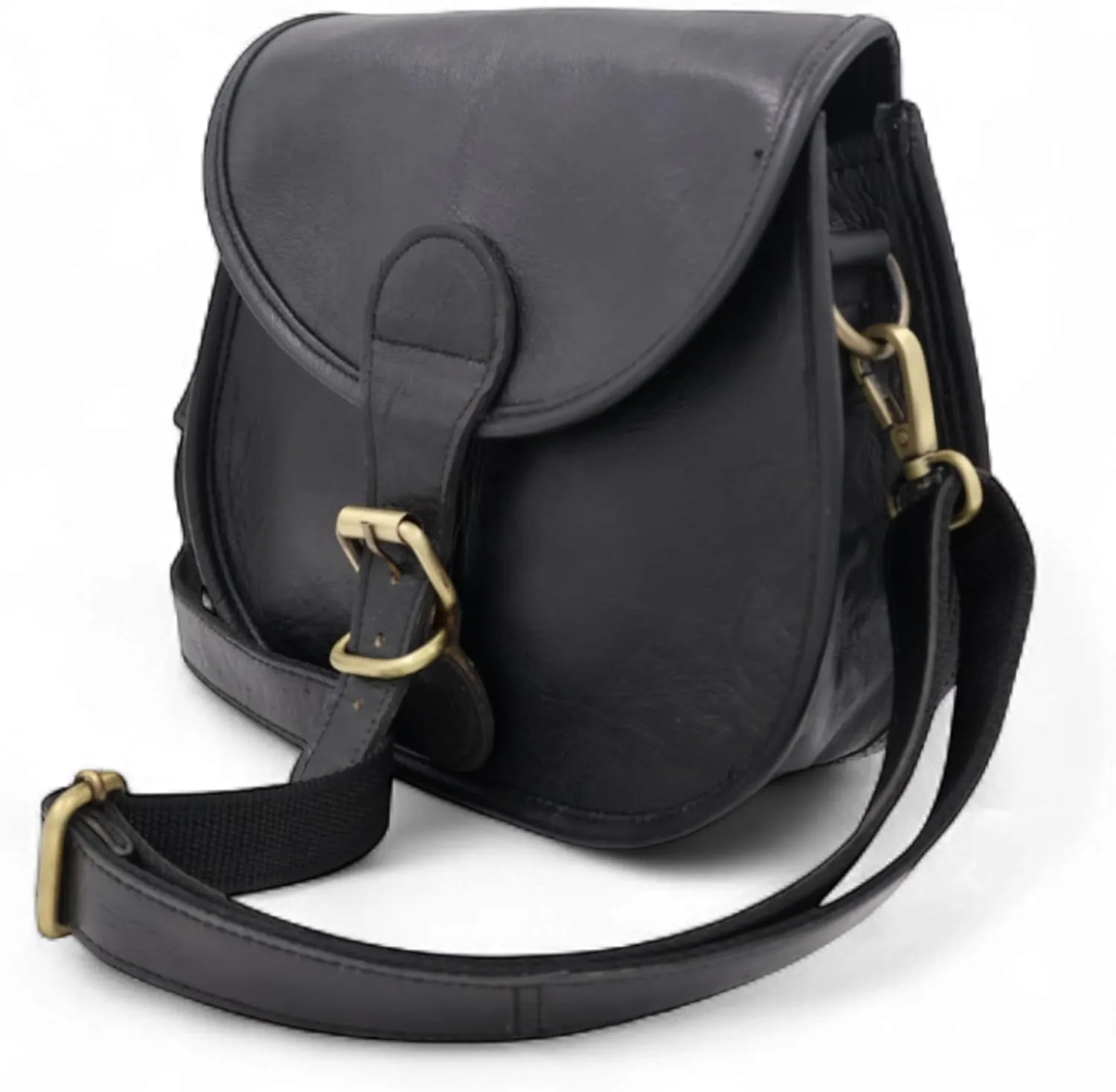 The Thar Rider - Handcrafted Classic Leather Saddle Sling Bag with Magnetic Closure, Black