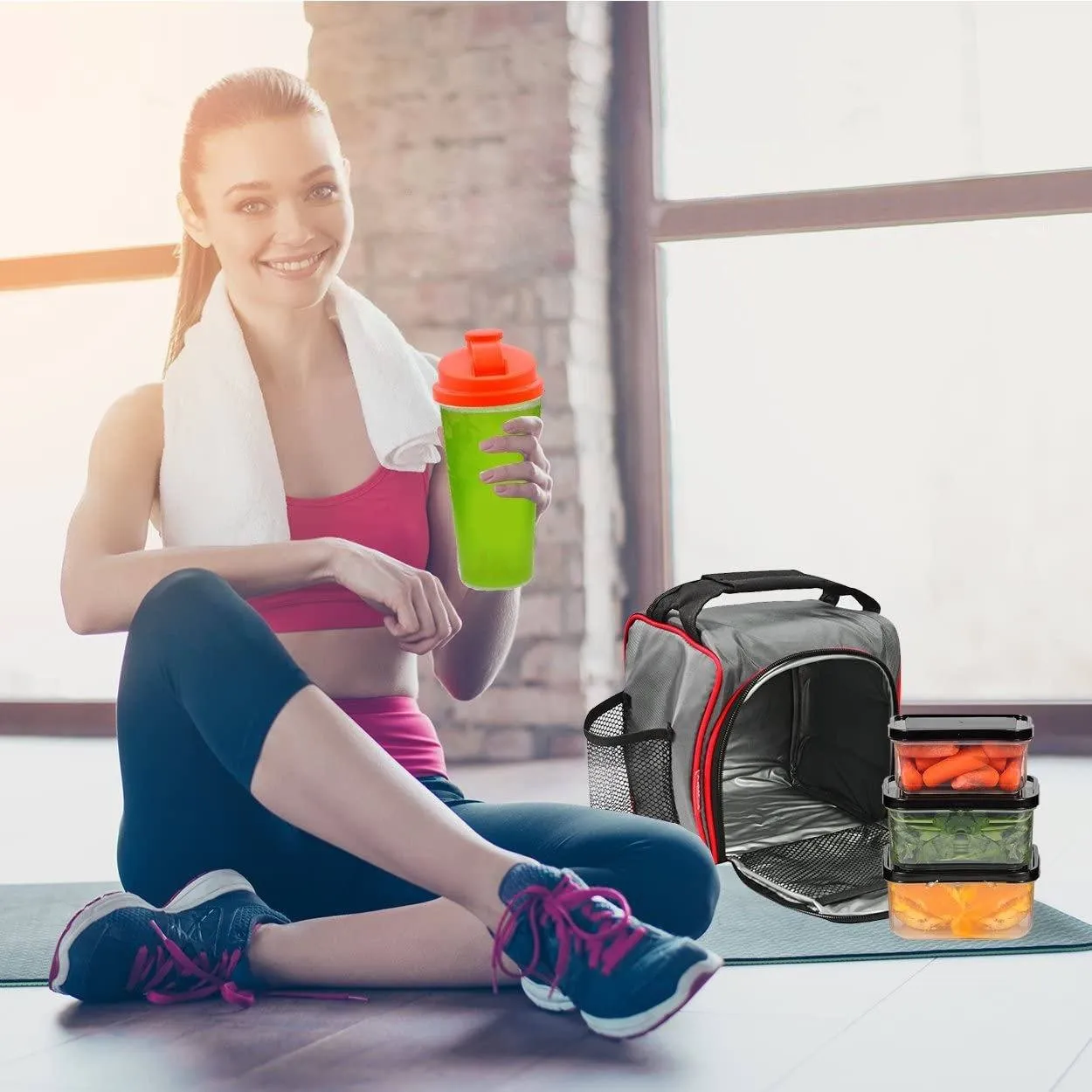 Thermal Insulated Lunch Bag With 6 Leakproof Food Containers