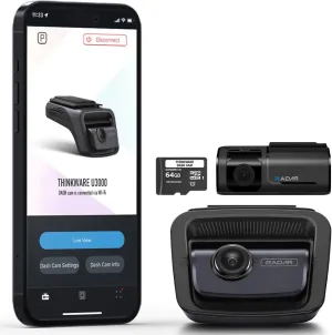 THINKWARE U3000 2CH 4K Front Dash Cam, 2K Rear Cam, STARVIS 2 Sensor Night Vision, Car Camera 5GHZ Wi-Fi GPS Radar Buffered Parking Mode, Free 64GB Card, CPL Filter, Speed Camera Alerts, OBD Cable
