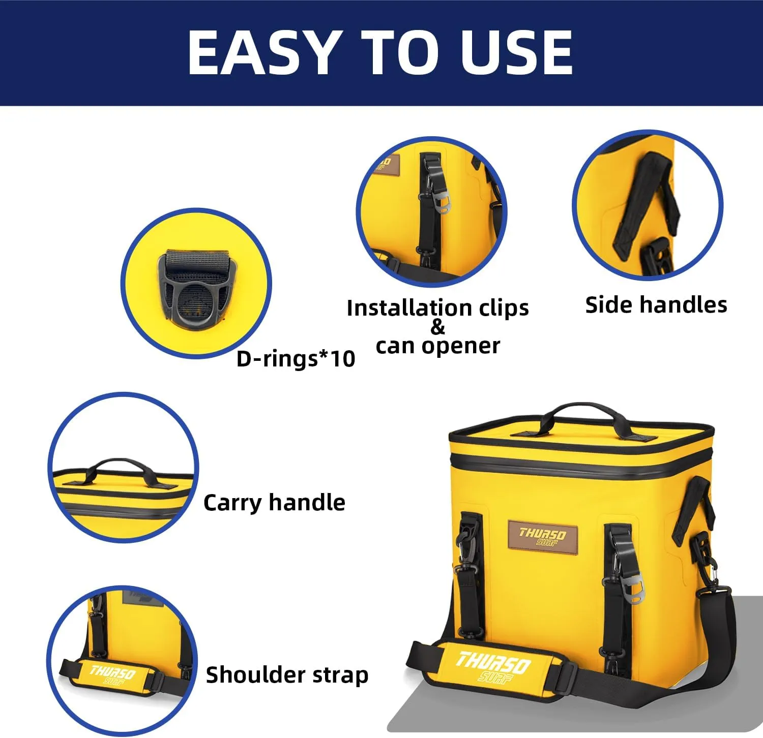 THURSO SURF Soft Cooler 24 Can Portable Ice Cooler Bag — 48 hr Insulation Leakproof & Airtight Waterproof Zipper Floating Beach Cooler for Travel Camping Kayak Paddleboard