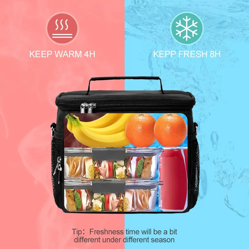Tiblue Insulated Lunch Bag for Women/Men, Reusable Lunch Box for Office Work School Picnic Beach - Leakproof Freezable Cooler Bag with Adjustable Shoulder Strap for Kids/Adult(Medium,Black)