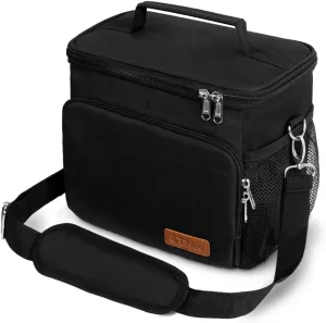 Tiblue Insulated Lunch Bag for Women/Men, Reusable Lunch Box for Office Work School Picnic Beach - Leakproof Freezable Cooler Bag with Adjustable Shoulder Strap for Kids/Adult(Medium,Black)