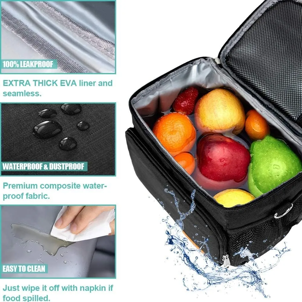 Tiblue Insulated Lunch Bag for Women/Men, Reusable Lunch Box for Office Work School Picnic Beach - Leakproof Freezable Cooler Bag with Adjustable Shoulder Strap for Kids/Adult(Medium,Black)