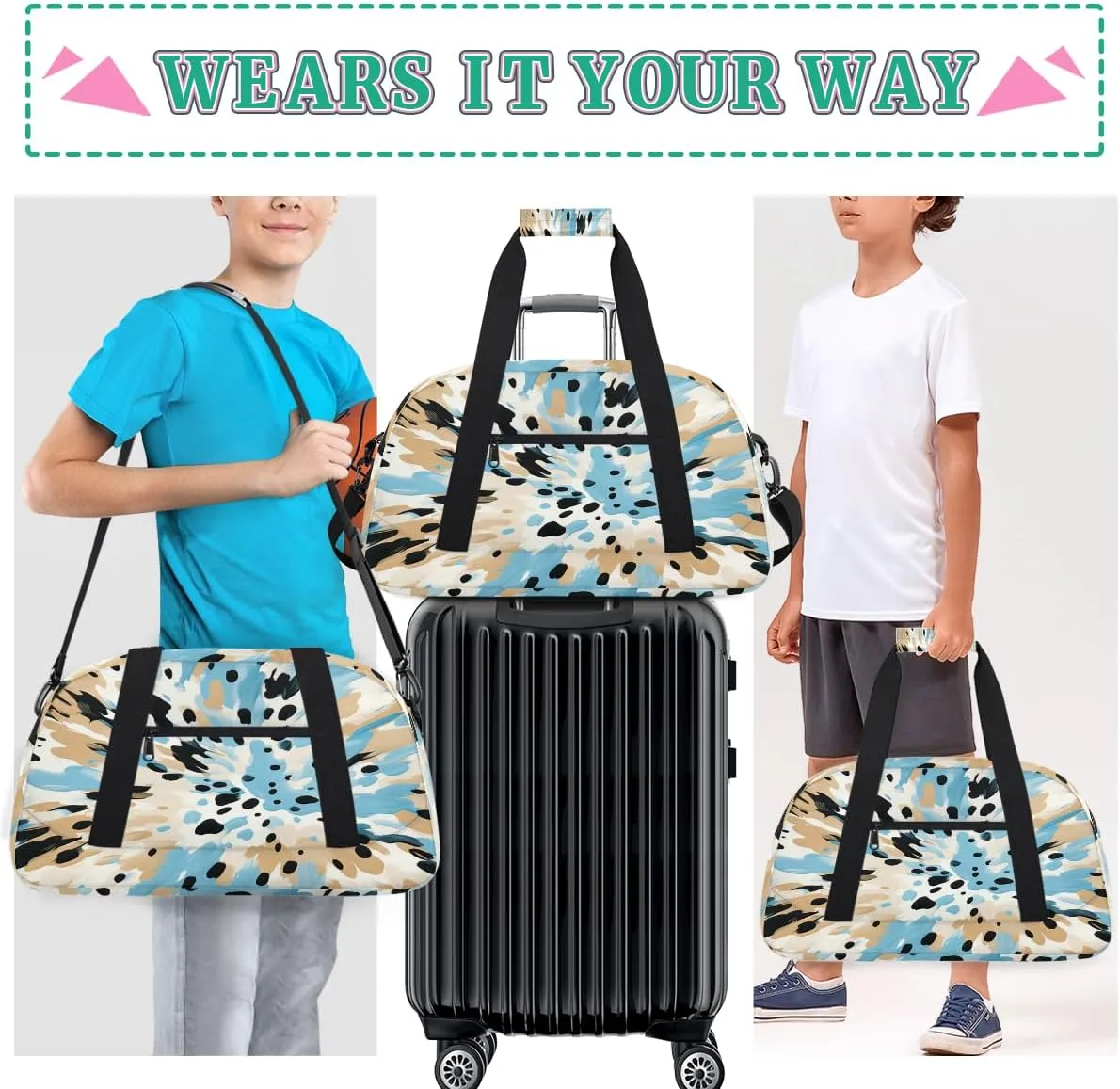 Tiger Stripe Kids Overnighter Duffel Bags for Boys, Carry-On Size Sports Gym Bag with Front Zipper Pocket for School Practice or Overnight Travel Weekender Sleepover Tote Bag
