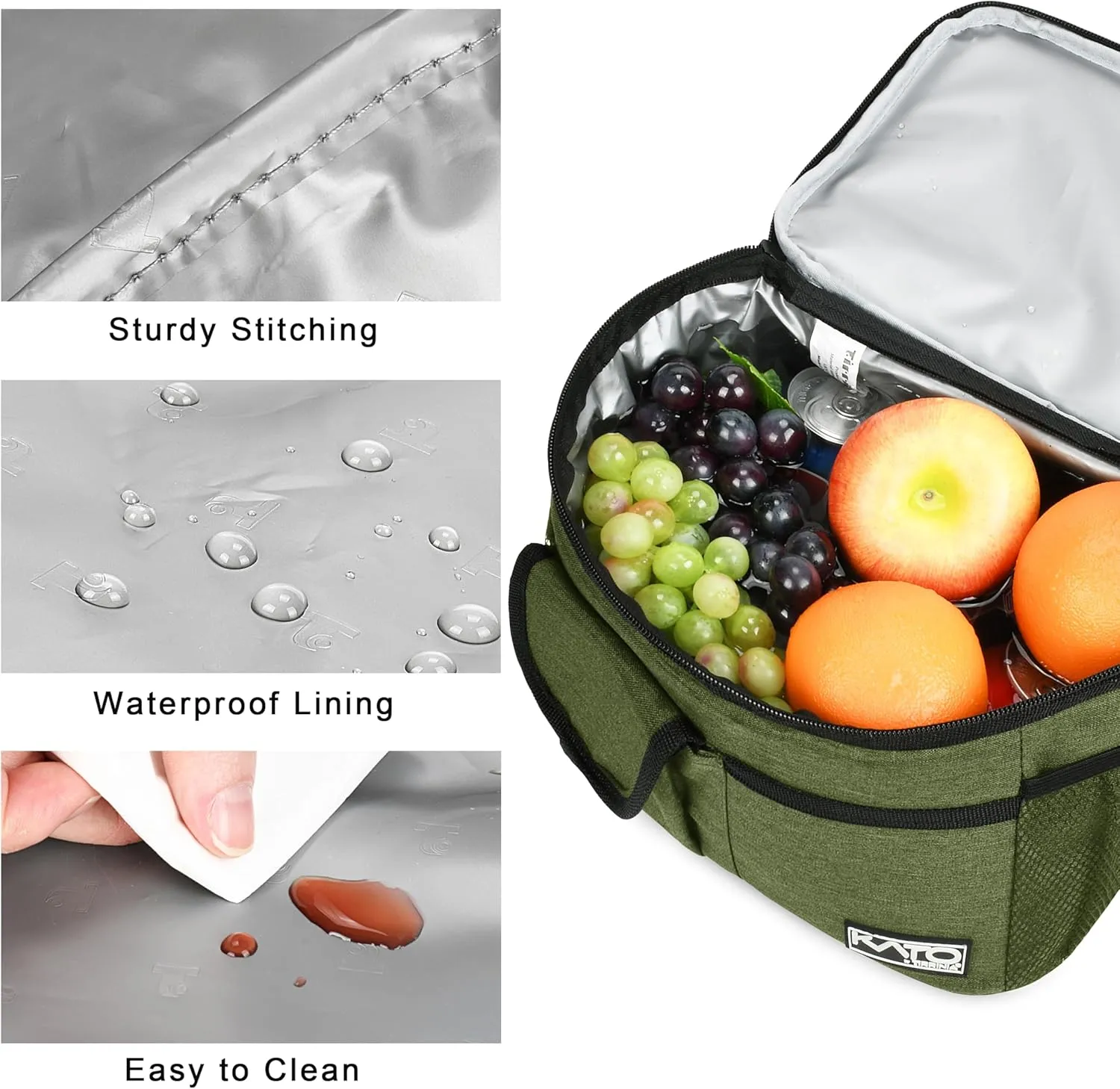 Tirrinia Insulated Lunch Box for Women Men, Leakproof Reusable Lunch Bag Containers for Adult,Working,Office,Lunch Soft Cooler Bag Tote for Picnic Hiking Beach,Green